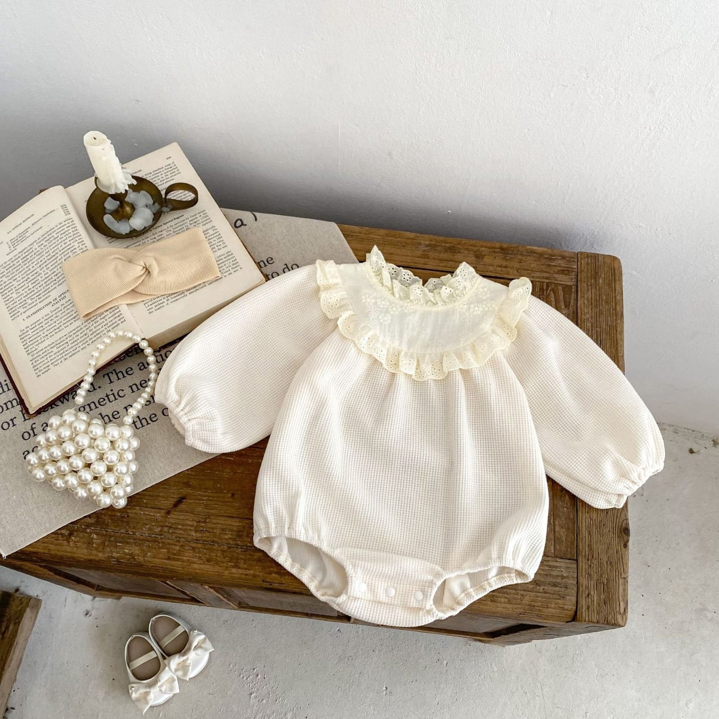 Elegant Ivory Lace Baby Romper